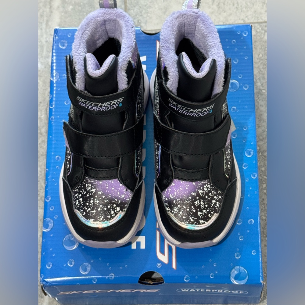 Skechers Kids Black and Purple Waterproof Boots